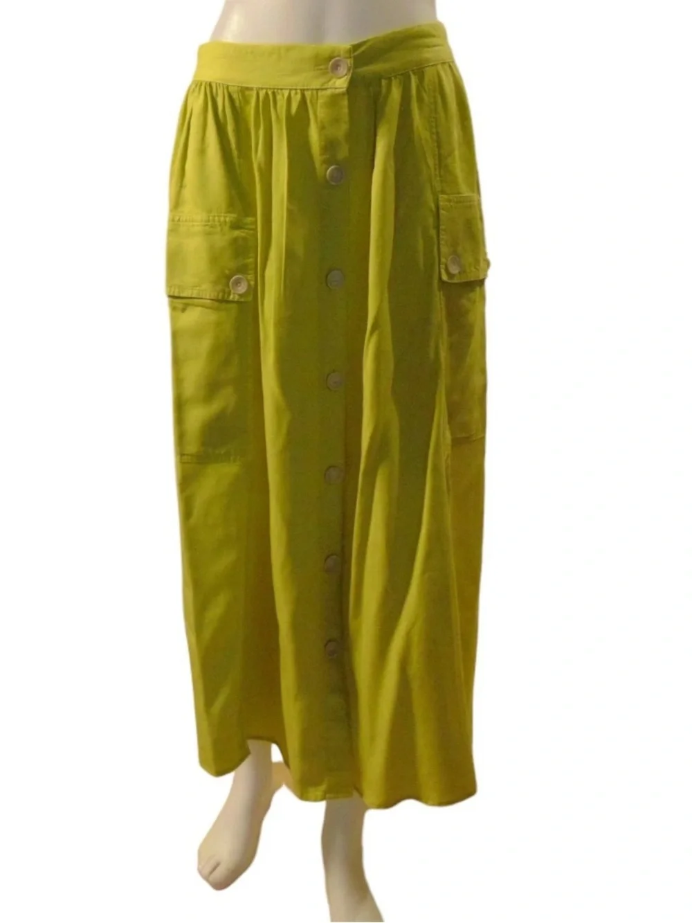 Paz Torras Lime Green Cargo Midi Skirt Button Front NWT Size 8